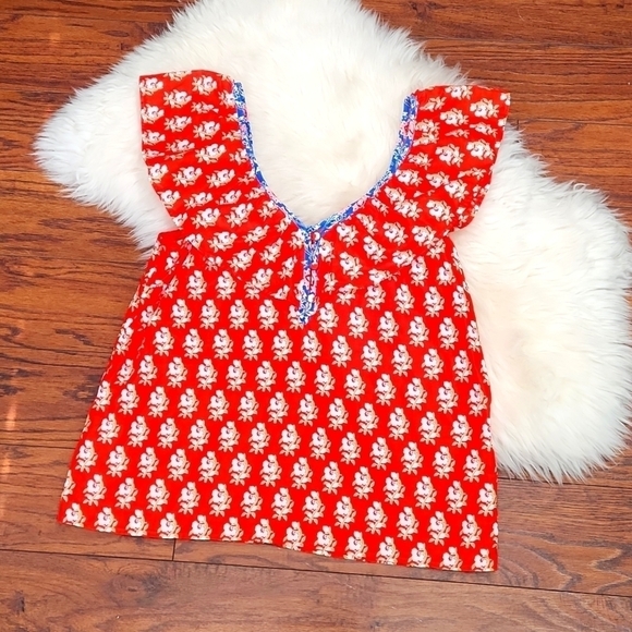 J. Crew Tops - J. Crew Ruffle Vneck Poppy Pattern Boho Spring Blouse Tank